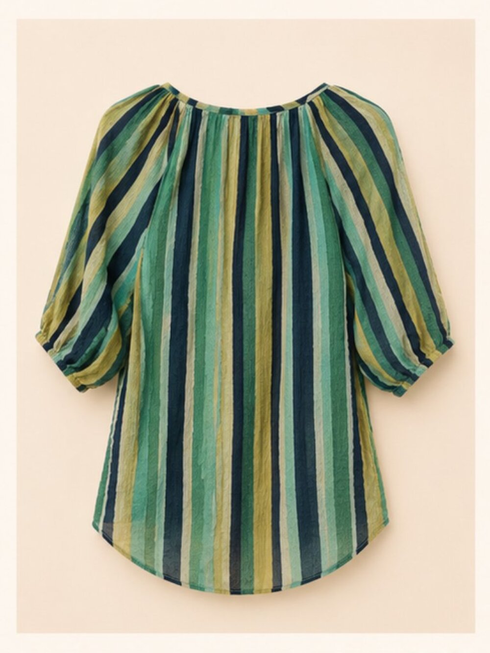Liverpool Los Angeles Striped Gauze Blouse Green Blue Button Front M - Picture 3 of 5